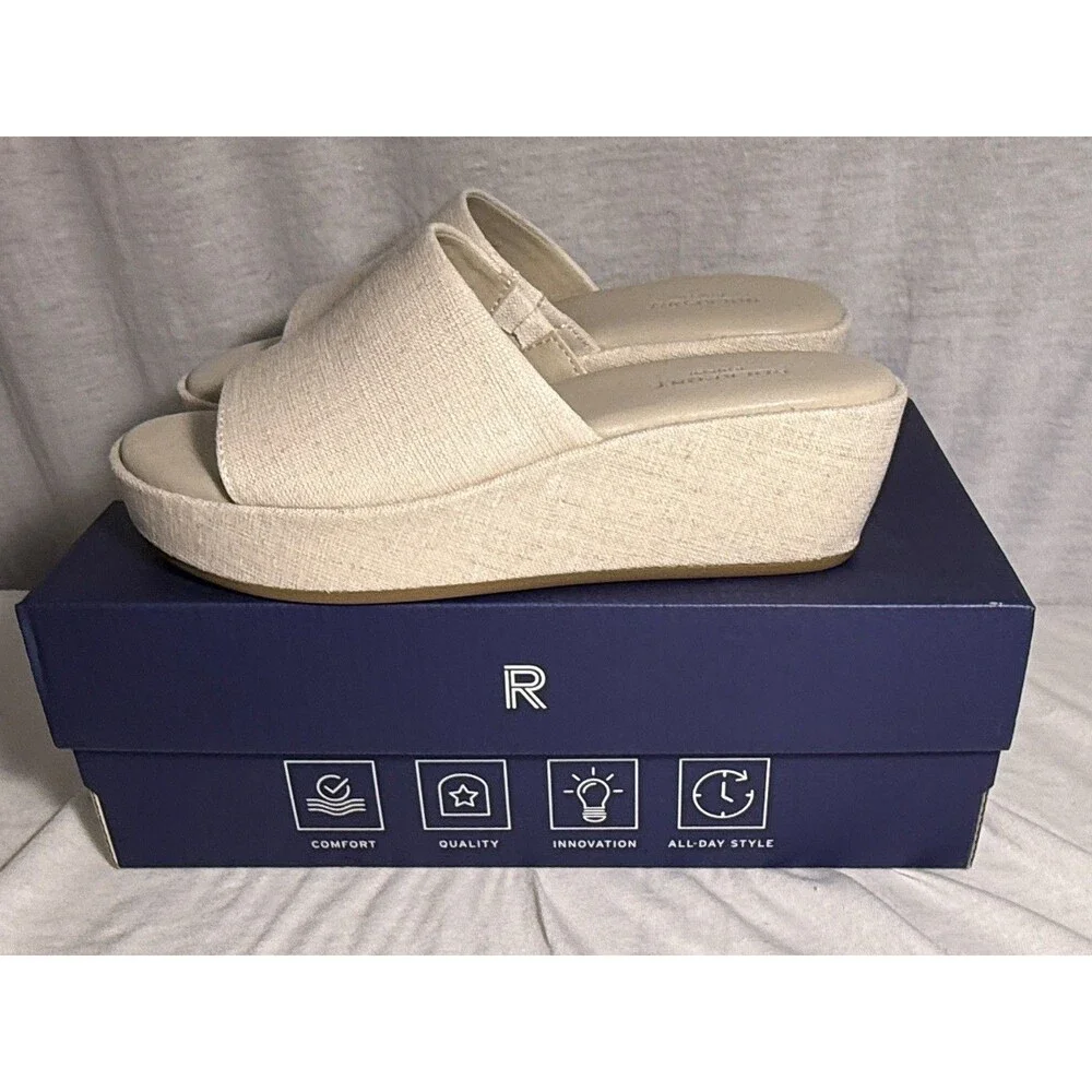 NEW NIB Rockport Aubriella Slides Womens Comfort Sandals Size 5.5 shoes Natural